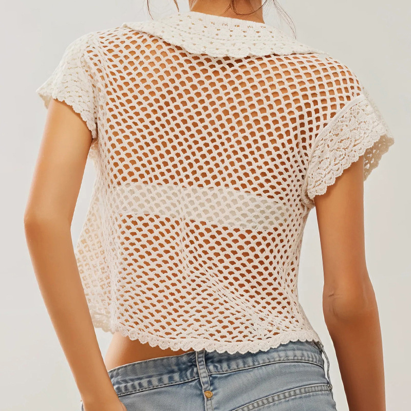 Hollow Out Cropped Crochet Tops for Women Open Knit Sweaters